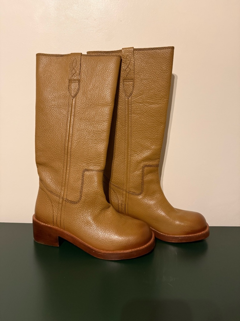 Free People Blaze Pull-On Boots Toasted Wheat Leather Tall Square Toe Size7 NW